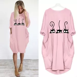 Women's Long Sleeve Dress –Round Neck Solid Color Pullover with Pockets(142) - Picture 1 of 11