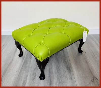 Chesterfield Buttoned Queen Anne Green Genuine Leather Footstool - Image 1 of 4