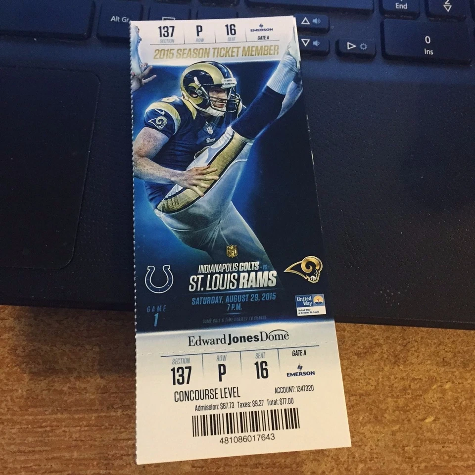 2015 ST LOUIS RAMS VS INDIANAPOLIS COLTS NFL FOOTBALL TICKET STUB 8/29 HEKKER - Image 1 of 1