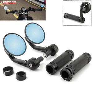 1" Handlebar Bar End Rearview Side Mirrors Hand Grips For Yamaha Honda Kawasaki - Foto 1 di 13