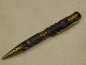 Penna artigianale Dragon -- Burl di acero viola, bianco e nero - Foto 1 di 3