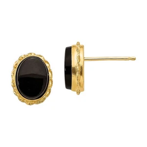 14K Solid Yellow Gold Onyx Stud Earrings - Picture 1 of 3