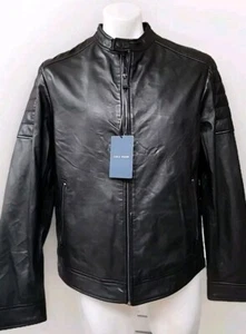 COLE HAAN Genuine Leather Black Moto Jacket Lined Ultra Soft Men’s Size Medium - Picture 1 of 8
