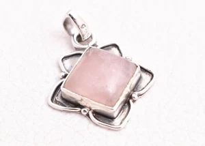 Quarzo Rosa Gemma 925 Argento Sterling Fatto a Mano Fantastico Ciondolo Collana - Foto 1 di 7
