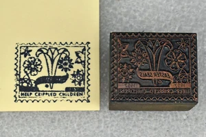 VTG Easter Seals Stamp 1957 Wood & Copper Letterpress Printing Block - Picture 1 of 5