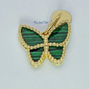 Italian 14K Yellow Gold Malachite Butterfly Charm Necklace Pendant - Picture 1 of 8