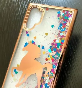 For Samsung Galaxy Note 10+ - Waterfall Liquid Glitter Case Rose Gold Unicorn - Picture 1 of 6