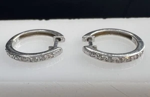 Petite Round Diamond Everyday Huggie Snap 14K White Gold Hoop Earrings - Picture 1 of 3