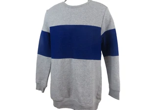 Adidas Mens Sz L Gray Blue Color Block Crewneck Logo Sweat Shirt Fleece Lined - Picture 1 of 6