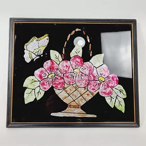 Cesta de flores de mariposa de colores arte en papel aluminio silueta inversa vintage - Imagen 1 de 7