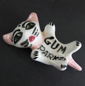 Gatito Gato Goma Parker Cerámica Rosa Blanco Florida Pintado a Mano De Colección Años 50 60 - Imagen 1 de 3