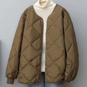 Womens Lightweight Round Neck Button Down Padded Coat Loose Winter Warm Outwear - Picture 1 of 7