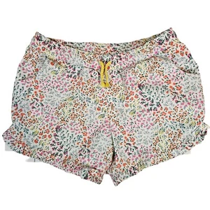 Lands' End Girls Cotton Ruffle Bottom Floral Shorts, White/Multi, Large 10-12 - Picture 1 of 11