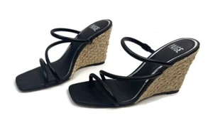 Paige Stacey Dreiband Leder Keilabsatz Espadrilles schwarz eckige Zehenpartie Größe 8 - Bild 1 von 7