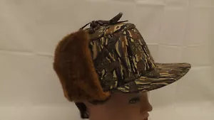 Vtg Ideal brand Faux Fur Trapper Camouflage Hunting Hat/Cap w/Ear Flaps sz Lrg - Picture 1 of 6