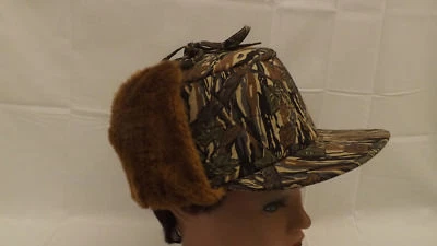 Vtg Ideal brand Faux Fur Trapper Camouflage Hunting Hat/Cap w/Ear Flaps sz Lrg - Image 1 of 4