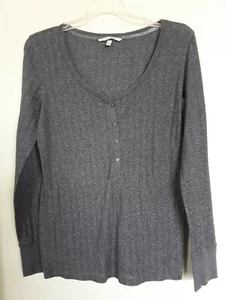 Victoria Secret Henley T Shirt Top Gray Heather Metallic Long Sleeve Sz Large - Picture 1 of 3