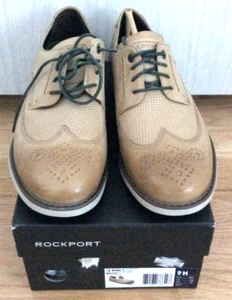 Scarpe eleganti da uomo Rockport beige a coda di rondine Oxford in pelle ammortizzanti nuove con scatola 9M - Foto 1 di 9