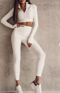 NEW RIBBED O LA VOGA HIGH WAIST LADIES JOGGERS LEGGINGS TRACKSUIT SET SIZE S M - Picture 1 of 6
