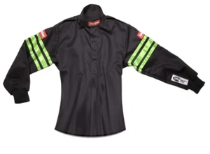 Racequip Single Layer Fire Suit Jacket SFI 1 Black with Green Stripes Youth M - Picture 1 of 6