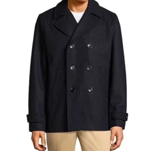 Nuevo Abrigo Hombre Claiborne Mezcla Lana Negro Doble Pecho Guisante Talla: Pequeño - Imagen 1 de 6