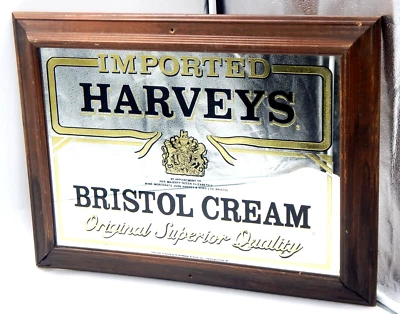 Harvey's Bristol Cream Vintage Mirrored Wood Frame 16.5 H x 21.5 Bar Sign - Image 1 of 4