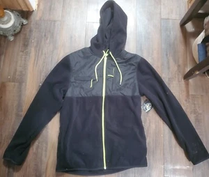 Athletech Men' Size S Black Neon Green Long Sleeve Fleece Full Zip Jacket Hoodie - Picture 1 of 5