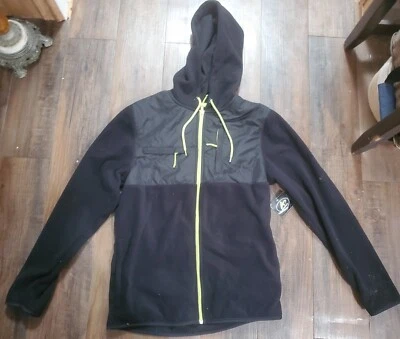 Athletech Men' Size S Black Neon Green Long Sleeve Fleece Full Zip Jacket Hoodie - Image 1 of 4