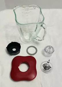Oster 5 Cup Glass Jar Replacement Set 6630 Square Top Red 6 Piece Blade Lid Base - Picture 1 of 15
