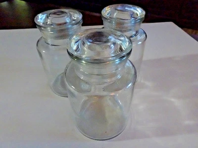Three 5" tall x 9-1/2" round clear 8-ounce apothecary jars with lids. - Image 1 of 4