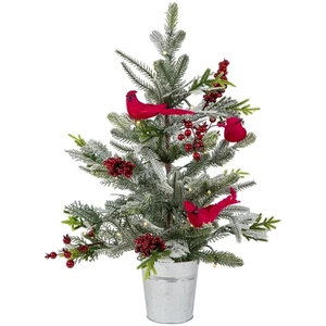 Northlight LED Frosted Pine Cardinals Potted Christmas Tree 2' Warm White Lights - Picture 1 of 8