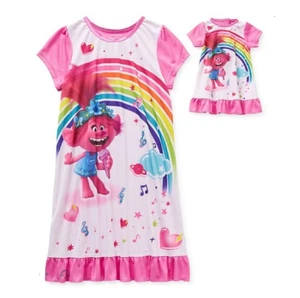 DreamWorks Trolls Poppy Girl's Pink Nightgown with Matching Doll Gown Size - 4 - Picture 1 of 1