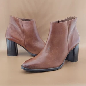 Paul Green Booties Size 9 Women Cognac Brown Winn Leather Minimalist Modern - Picture 1 of 9