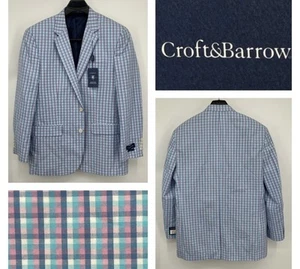 Croft & Barrow Blazer Men's 42R Pastel Gingham Check Cotton Sport Coat - Picture 1 of 11