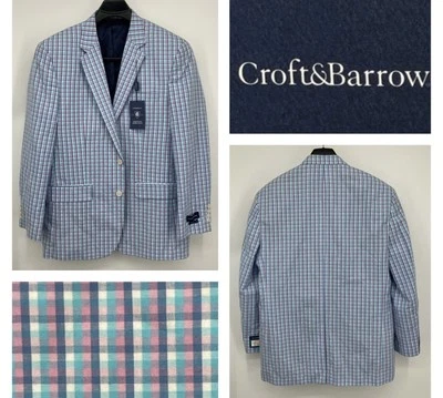 Blazer Croft & Barrow masculino 42R pastel xadrez gingham casaco esportivo algodão novo com etiquetas - Imagem 1 de 4