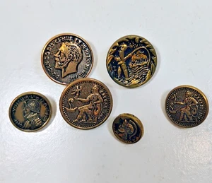 Goldtone Metal Various Faces Buttons Shank Vintage Button x 6 Pieces B64 - Picture 1 of 5