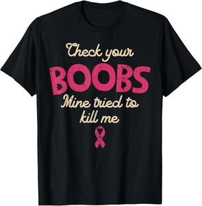 NEU LIMITIERT! Breast Cancer Awareness Check Your Boobs Survivor T-Shirt - HERGESTELLT IN USA - Bild 1 von 2