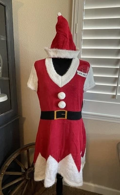 Allison Brittany Santa Dress Christmas Knit Red White Sweater Sz Large W/Hat New - Image 1 of 4