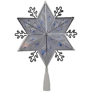 Northlight 10" Silver 8-Point Snowflake Christmas Tree Topper - Blue Lights - Picture 1 of 7