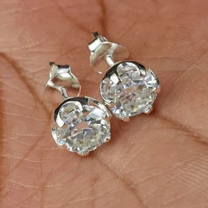 1CT Round Cut Lab Created Diamond Solitaire Stud Earring 14K White Gold Plated - Picture 1 of 5
