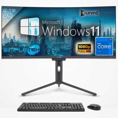 SIMPLETEK Aio All IN One i7 34 " Curved FHD Windows 11 16GB 480GB Gaming Notebook Editing