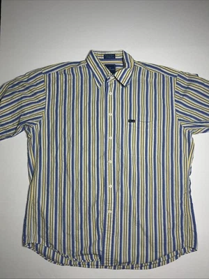 Camisa Faconnable Para Hombre Manga Corta Algodón Abotonada Azul Amarillo Rayas Talla XL Foto 1 de 4