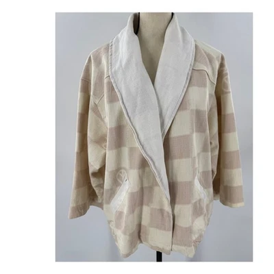 Chaqueta Kimono Urban Outfitters Crema Cuadros Abrigo Envolvente Champiñón Paz XS S M  Foto 1 de 4