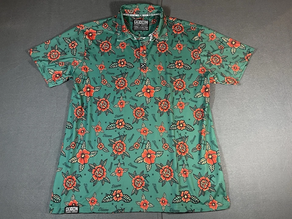 Polo de fiesta Dixxon Flannel Co para hombre XXL verde Stay dorado herramientas florales Foto 1 de 4