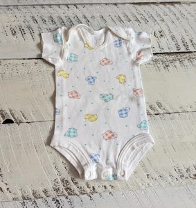 Carter’s Größe 0-3M Vintage 1990er weiß & Gingham Bauernhof Tiermotiv Body - Bild 1 von 4
