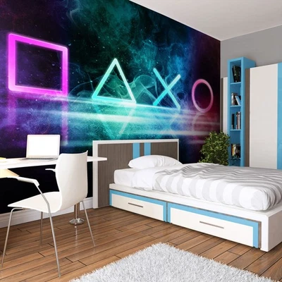 Playstation Neon Montañas FOTOMURAL NO TEJIDO 3D SALÓN PAPEL PINTADO MURAL XXL - Imagen 1 de 2