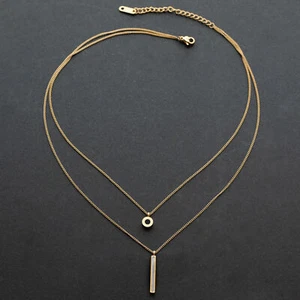 Halskette filigrane Doppel-Kette mit 2 Anängern edles Design Edelstahlschmuck - Bild 1 von 10