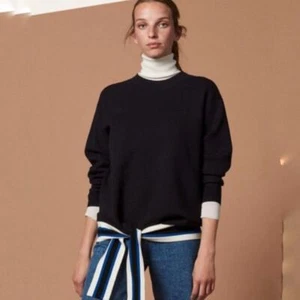 Sandro Pampa Tie Waist Sweater Crew Neck Striped Pullover, Size Small, Navy Blue - Picture 1 of 15