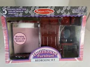 Melissa & Doug New 5 Piece Solid Wood Dollhouse Furniture Bedroom Set 1:12 Scale - Picture 1 of 11