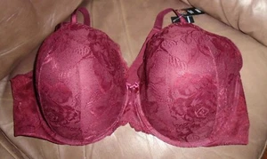Reggiseno T-Shirt Torrid Curve Push Up Rosso Borgogna Pizzo 360 Liscio Donna 48D Nuovo con etichette - Foto 1 di 10